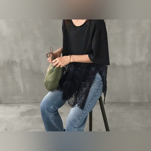 Black Lace Overlay Top - Picture 4 of 10